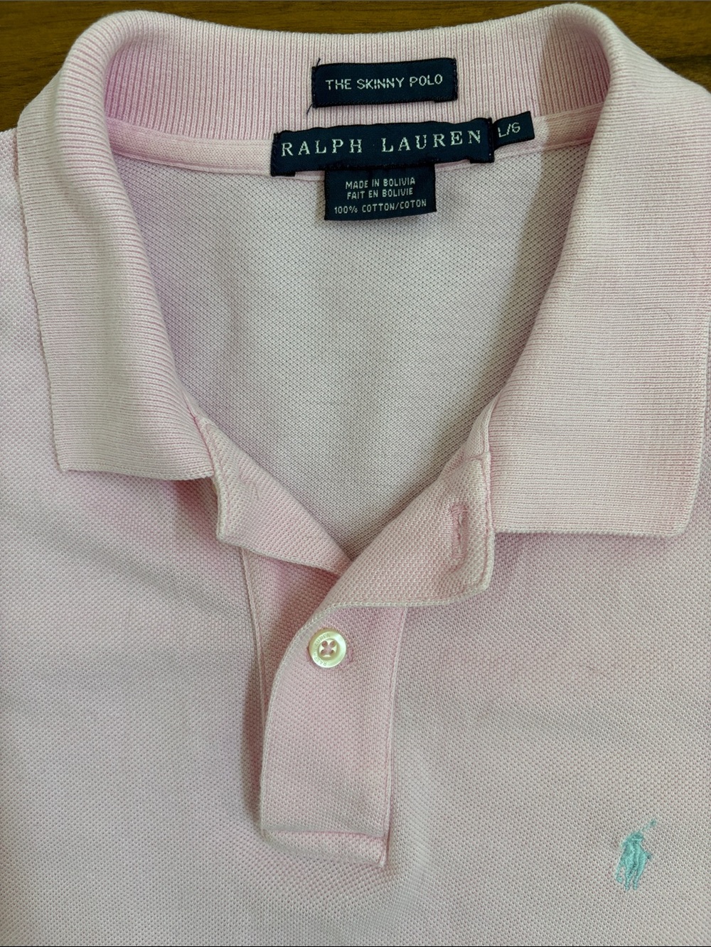 RALPH LAUREN Blue Label The SKINNY POLO Pink with Blue PONY Size Large - Picture 2 of 6